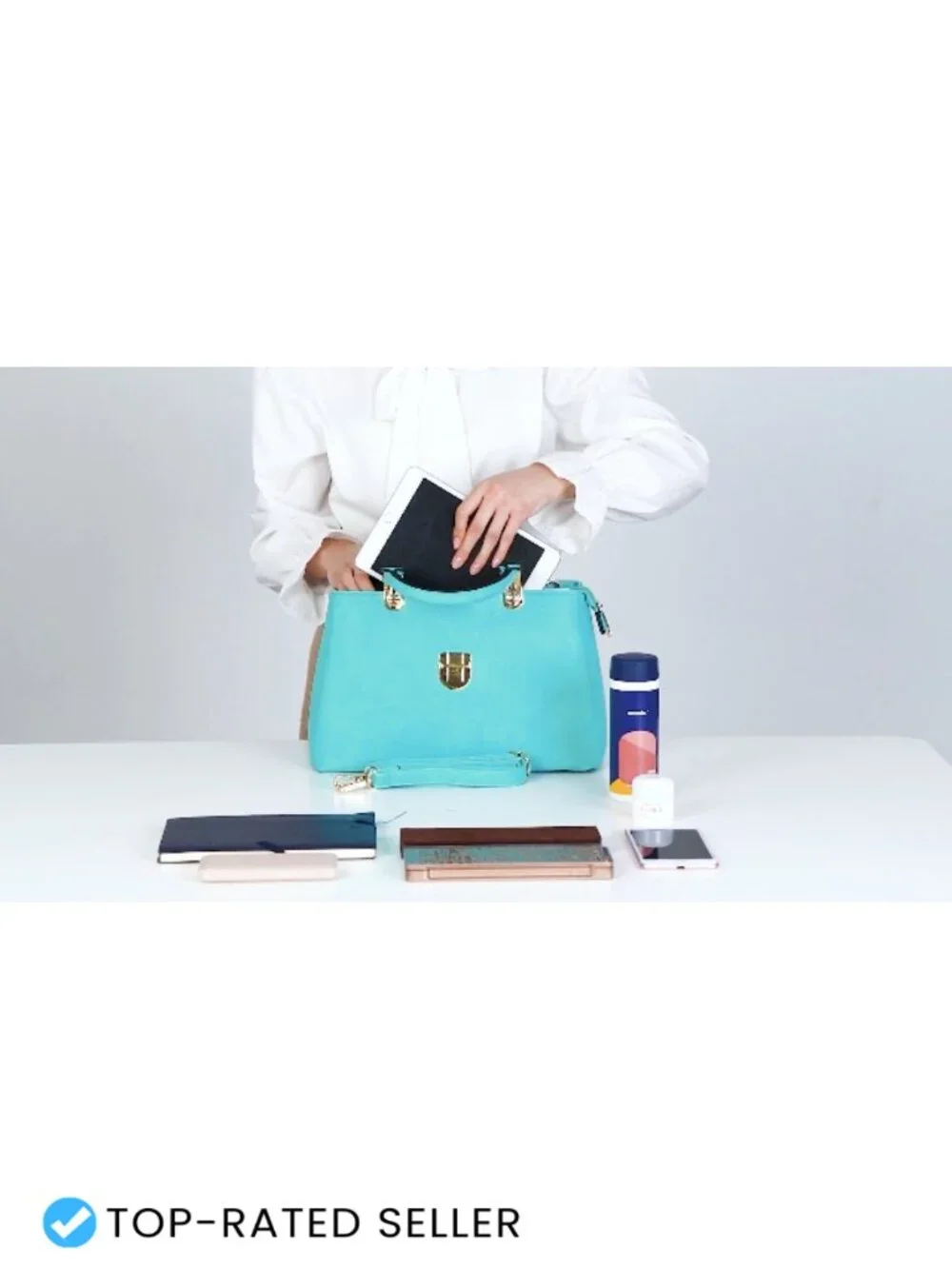 Vegan Leather Satchel Handbag with Detachable Shoulder Strap